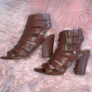 Brown Buckle Strap Heels